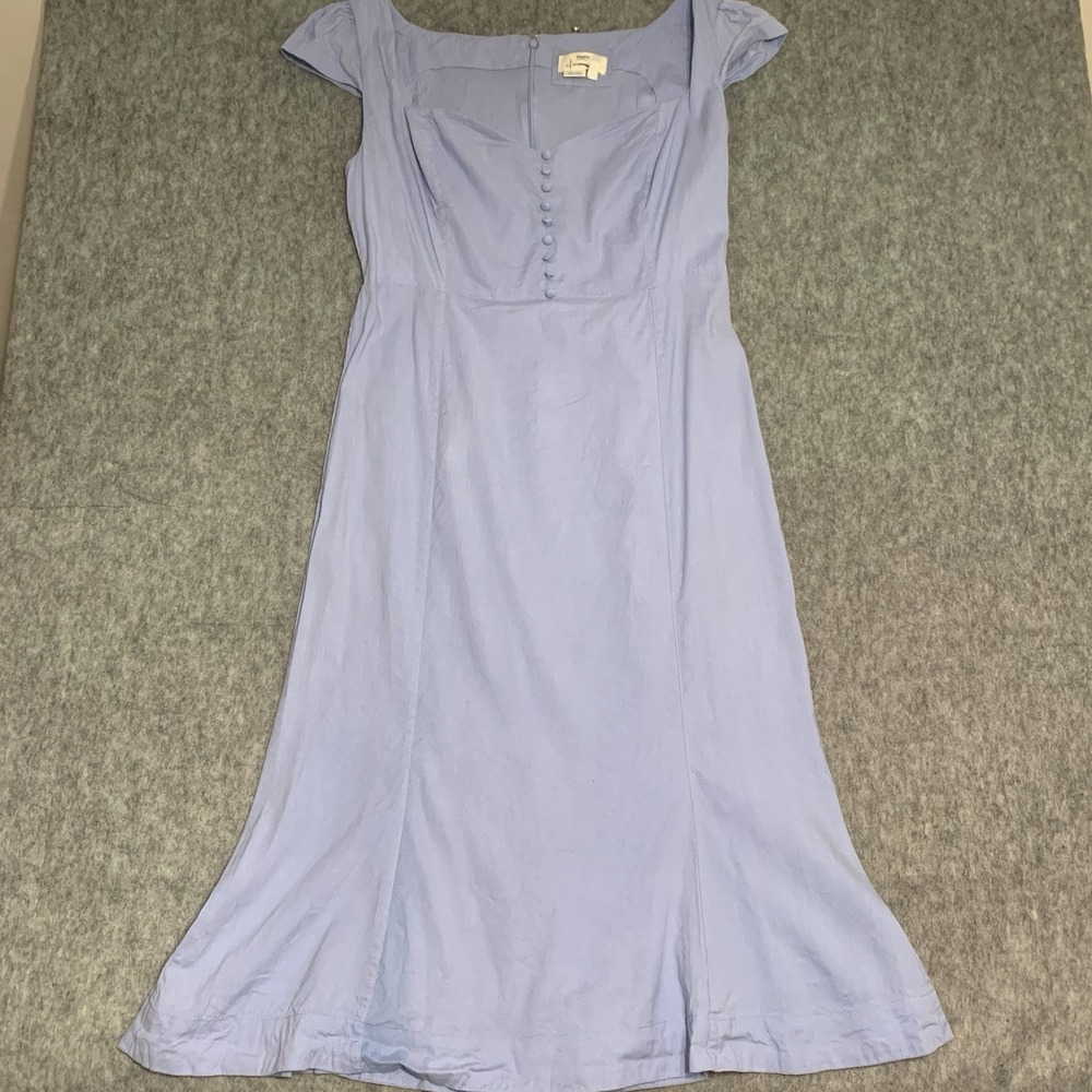 Anthropologie The Cecily Fit & Flare Sweetheart Linen Blend Blue Dress Size XL